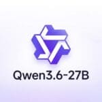 Qwen logo with the caption Qwen3.6-27B on a bright light lavender background